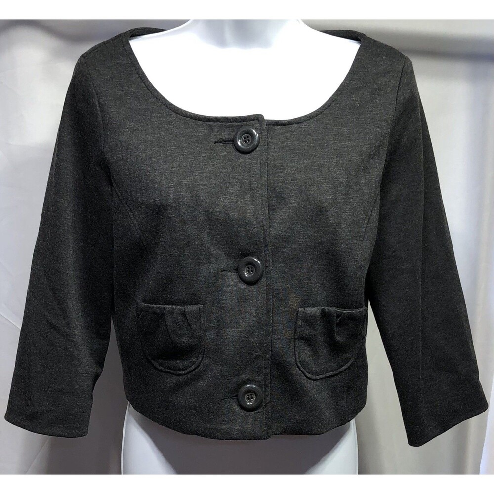Spiegal Cropped Jacket/Blazer 4 Gray Chunky Buttons Pockets Business Office